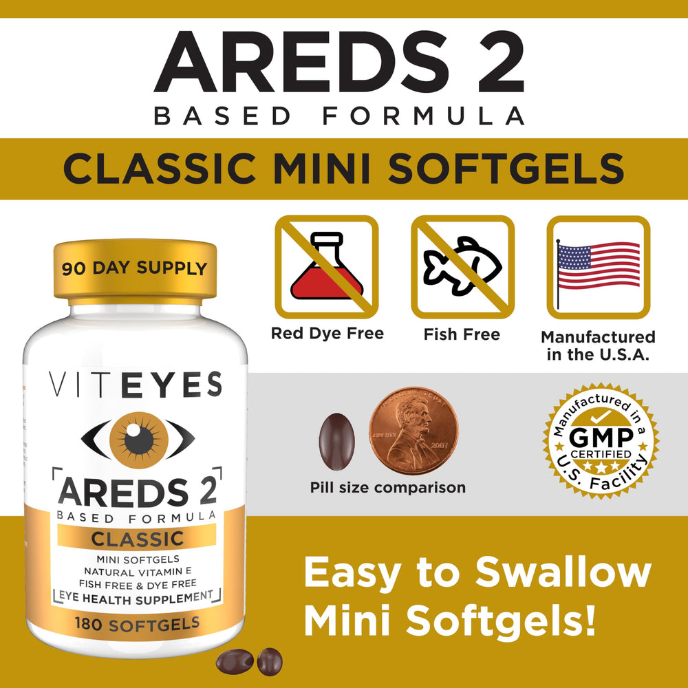 Viteyes AREDS2 softgels in hand illustrate easy daily dosage.
