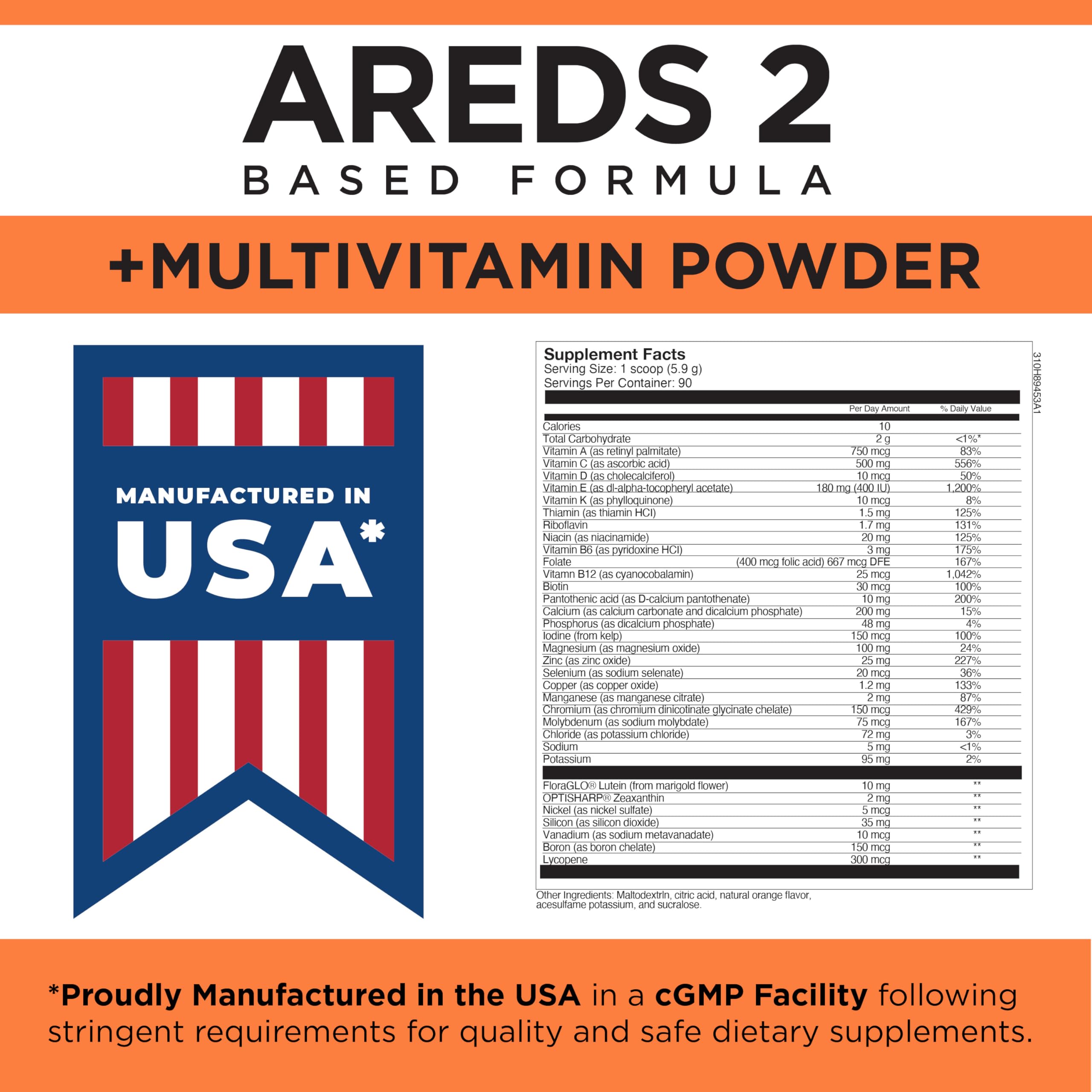 Viteyes AREDS2 daily dose bottle indicating 90 scoops.