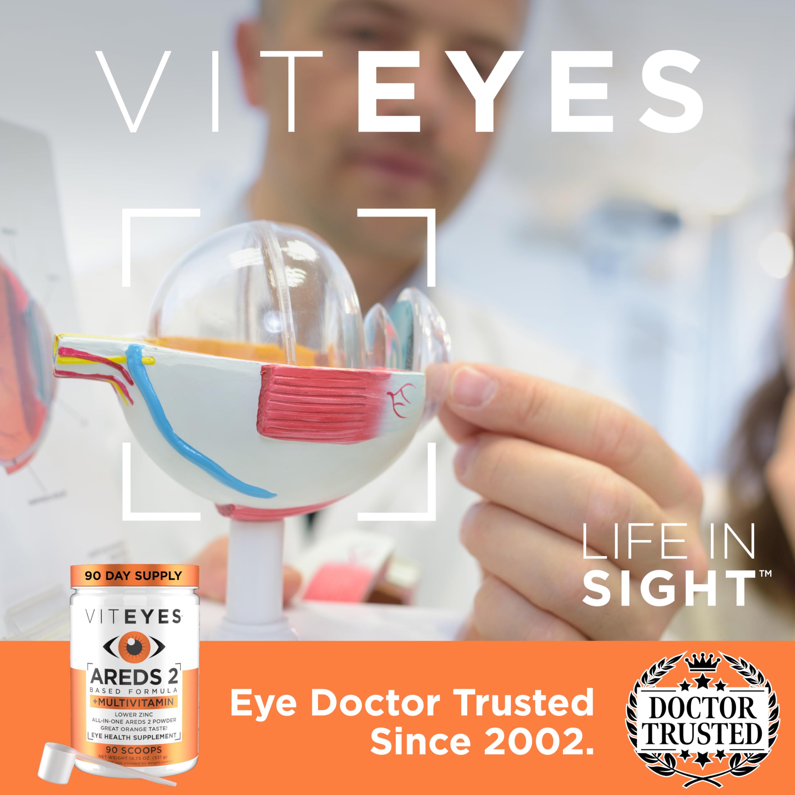 Viteyes AREDS2 powder label showcasing lutein and zeaxanthin nutrients.