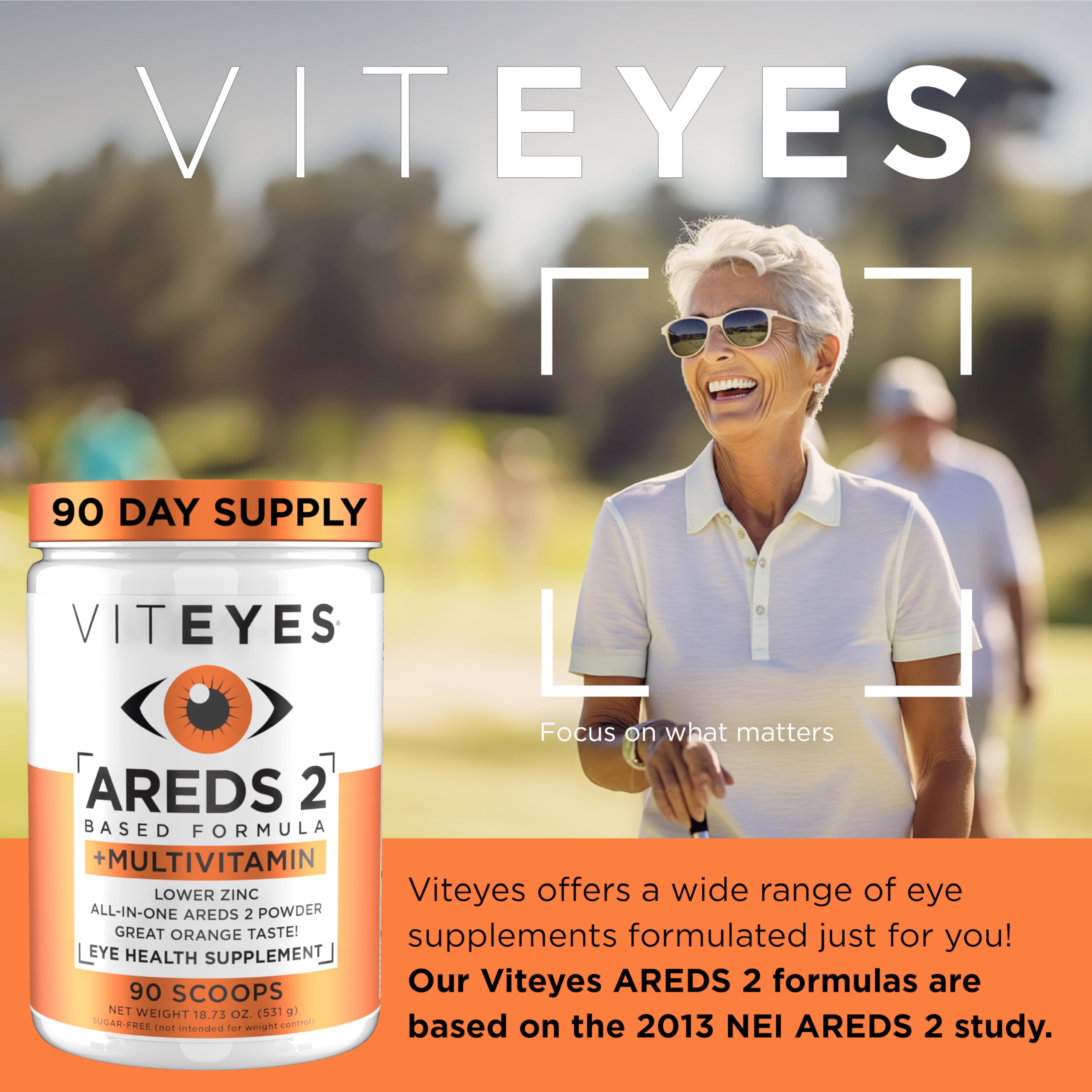 Viteyes AREDS2 powder scoop included for easy daily dosing.