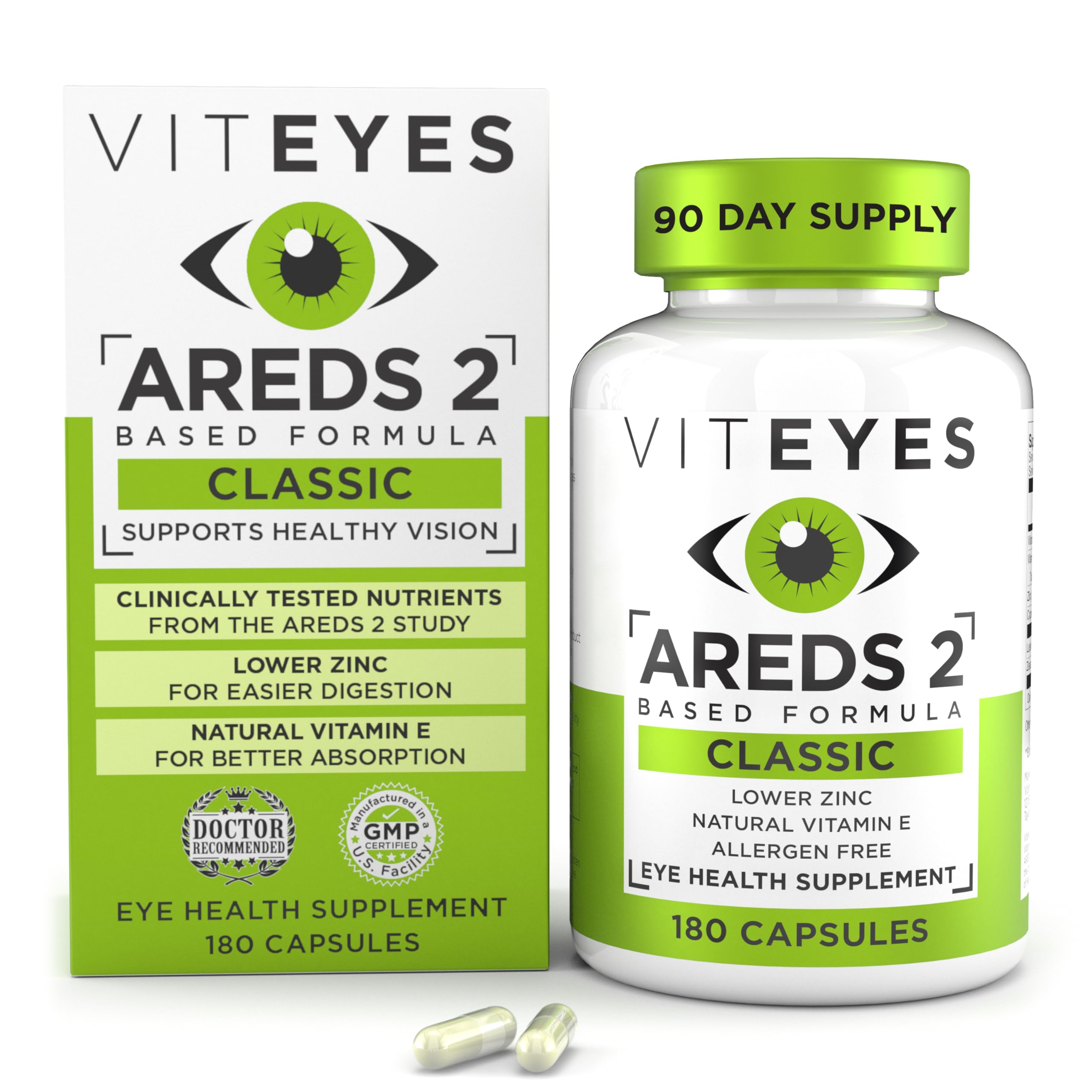 Viteyes AREDS2 bottle shown for macular support and easy daily use.
