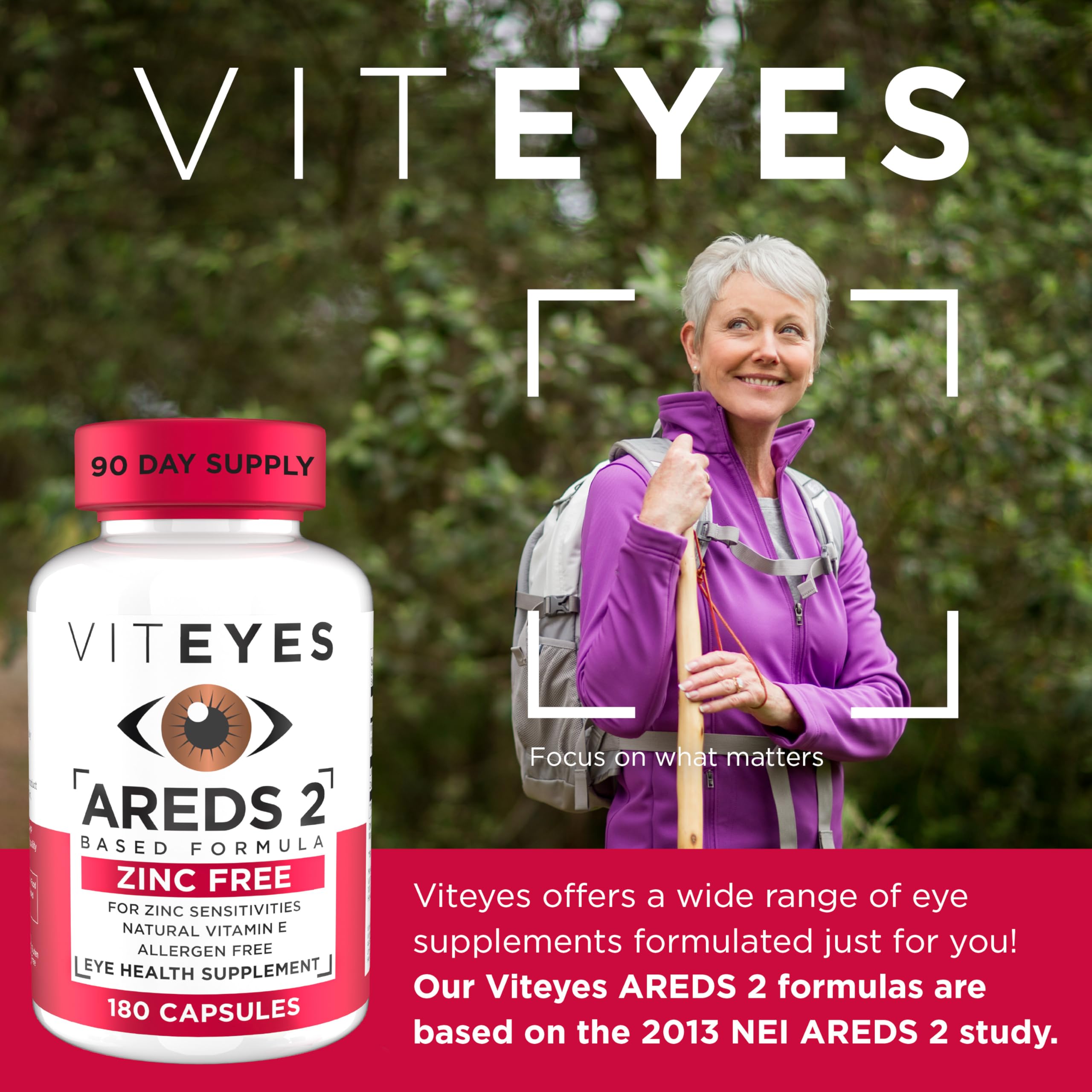 Viteyes zinc-free capsules close-up showing lutein and zeaxanthin