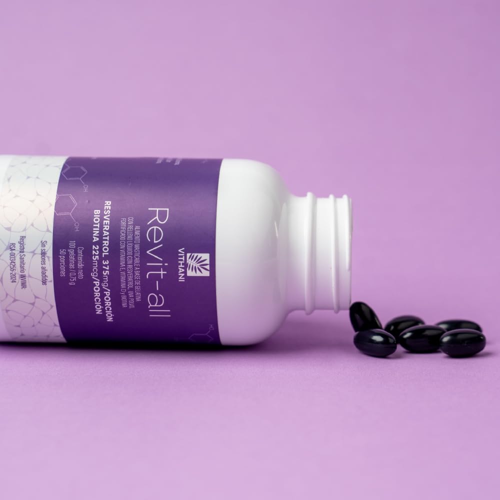 Vithani Revit-All gelatin chews showcase bite-sized resveratrol and biotin support.