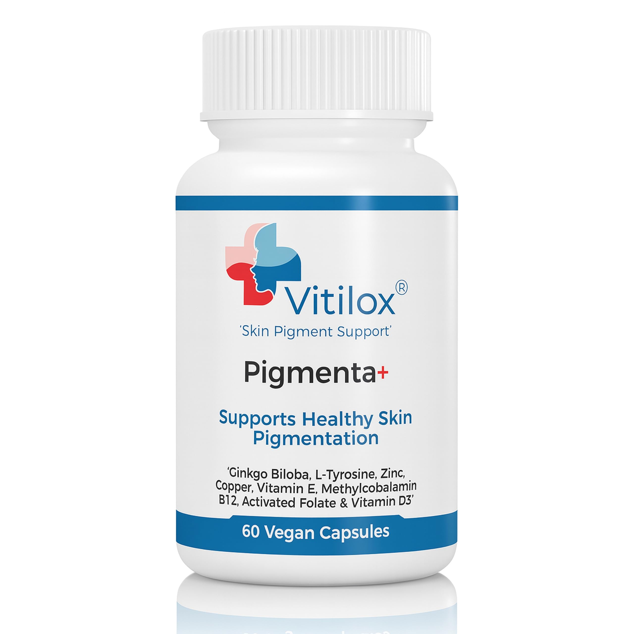 Vitilox Pigmenta+ bottle front supports healthy skin tone.