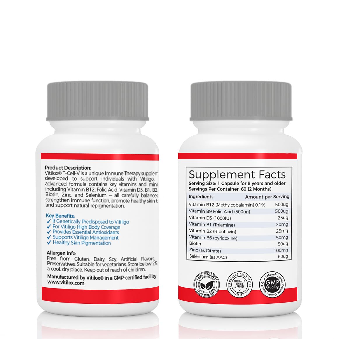 Vitilox T-Cell-V ingredient blend image illustrates antioxidants and minerals.