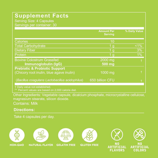 VITINITY colostrum capsules close-up shows unflavored formula ideal for easy mixing.