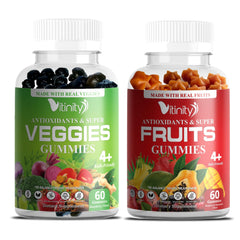 VITINITY fruit gummies bottle close-up with real fruit flavors for daily energy
