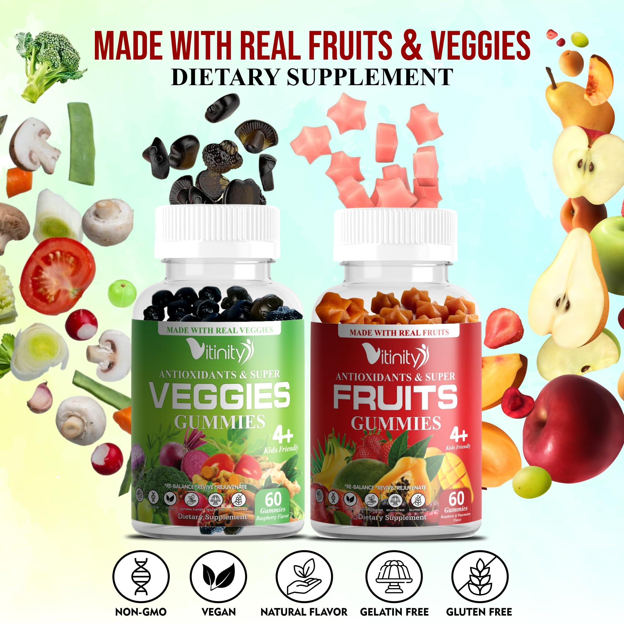 VITINITY fruit gummies close-up with fruity flavor supporting routine