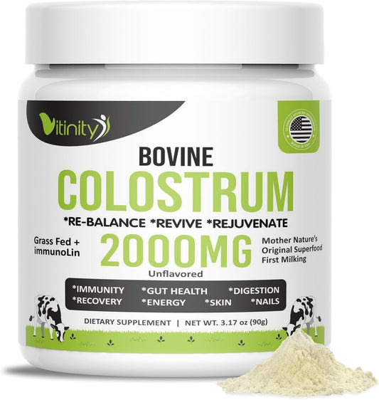 VITINITY grass-fed colostrum powder jar front for daily wellness