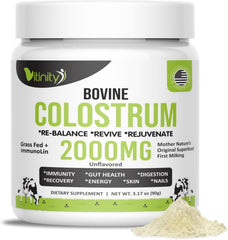 VITINITY grass-fed colostrum powder jar front for daily wellness