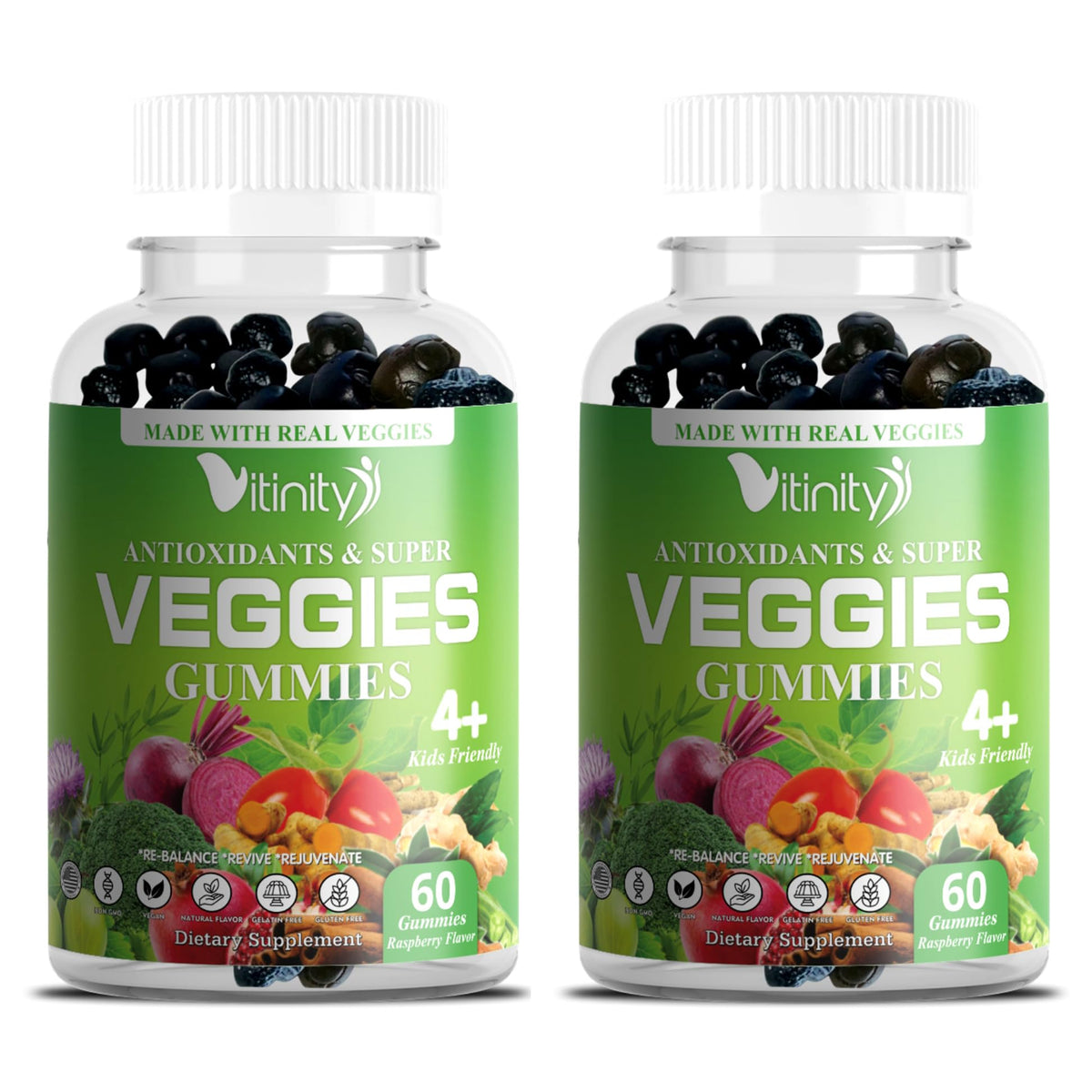 VITINITY Super Greens gummies bottle front with immunity support.