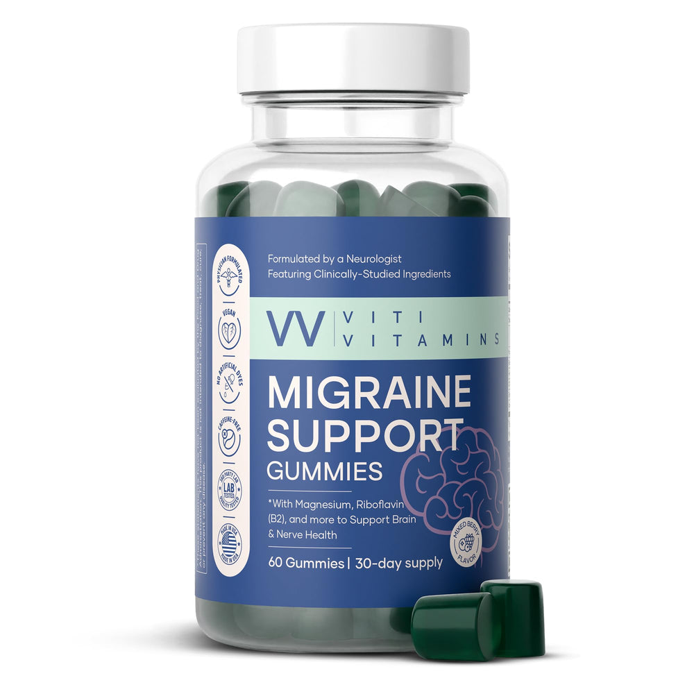 Viti Vitamins Migraine Gummy bottle-front showing daily relief potential.
