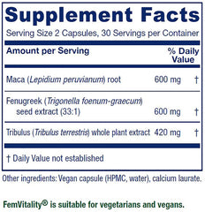Vitanica FemVitality bottle back with ingredient highlights and usage notes