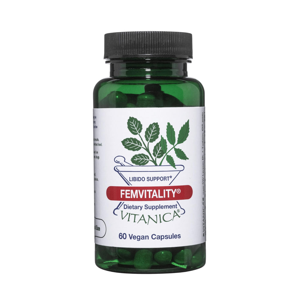 Vitanica FemVitality bottle front showing product for female libido support