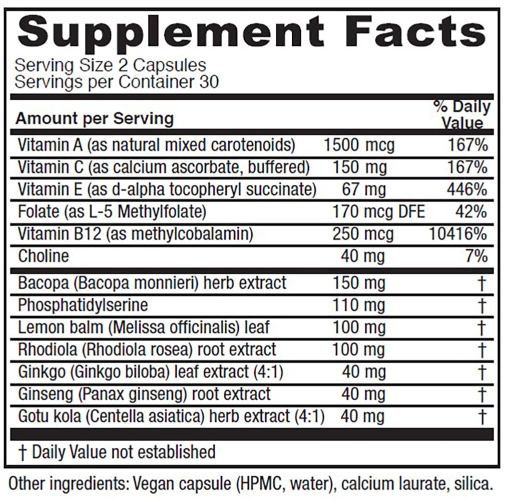 Vitanica MindBlend capsules closeup highlighting vegan formulation for brain health.