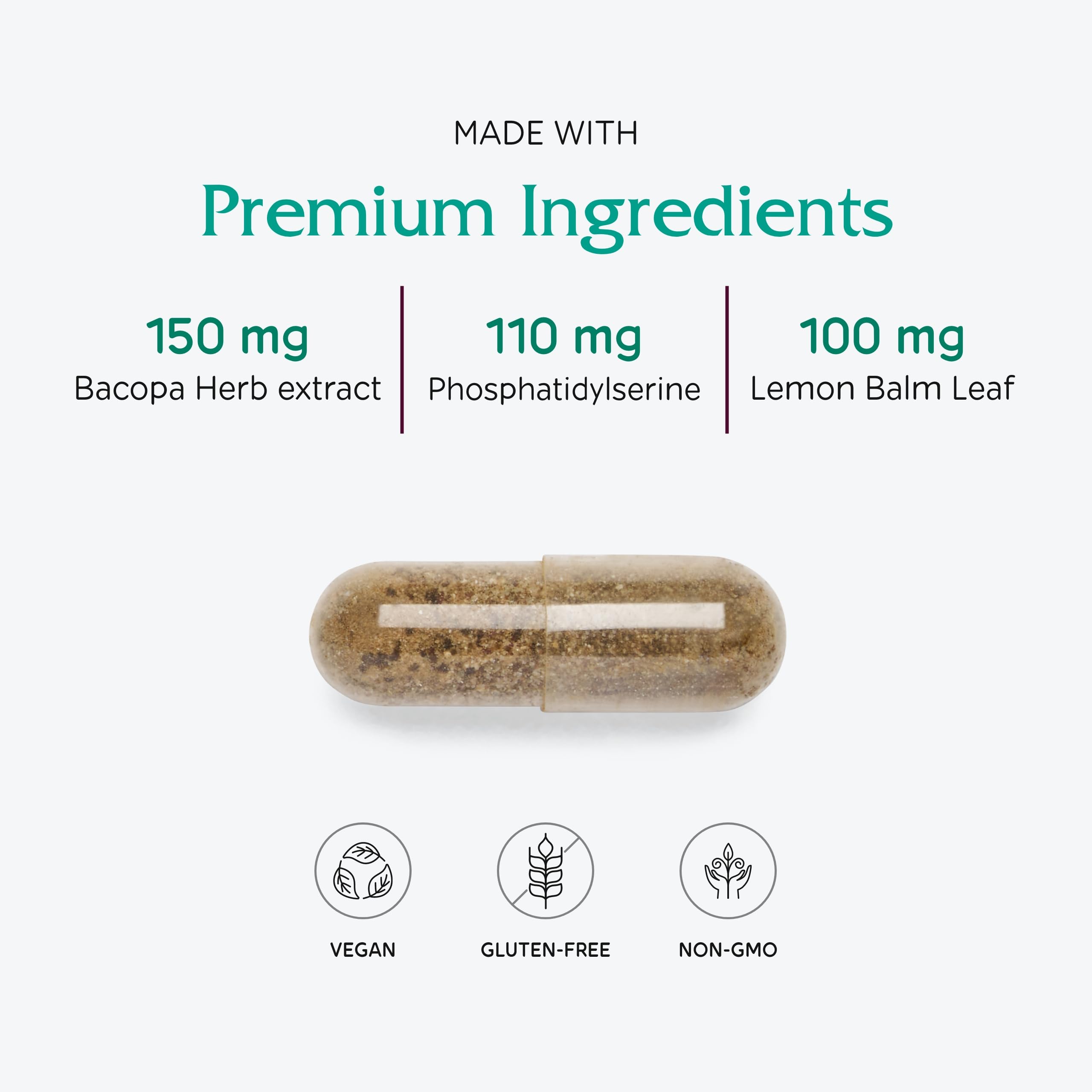 Vitanica MindBlend non-GMO herbs scene emphasizing natural, clean ingredients.