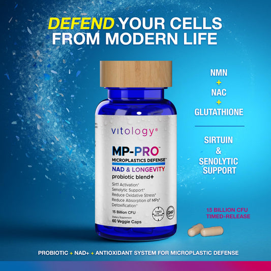Vitology MP-PRO bottle closeup showing capsules and antioxidant blend