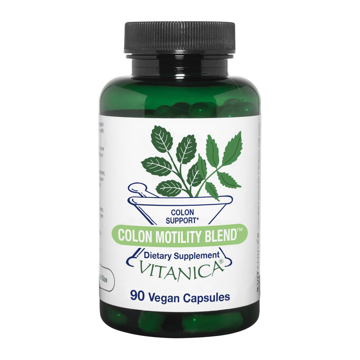 Vitanica Colon Motility Blend bottle cap, vegan formula supports comfortable digestion