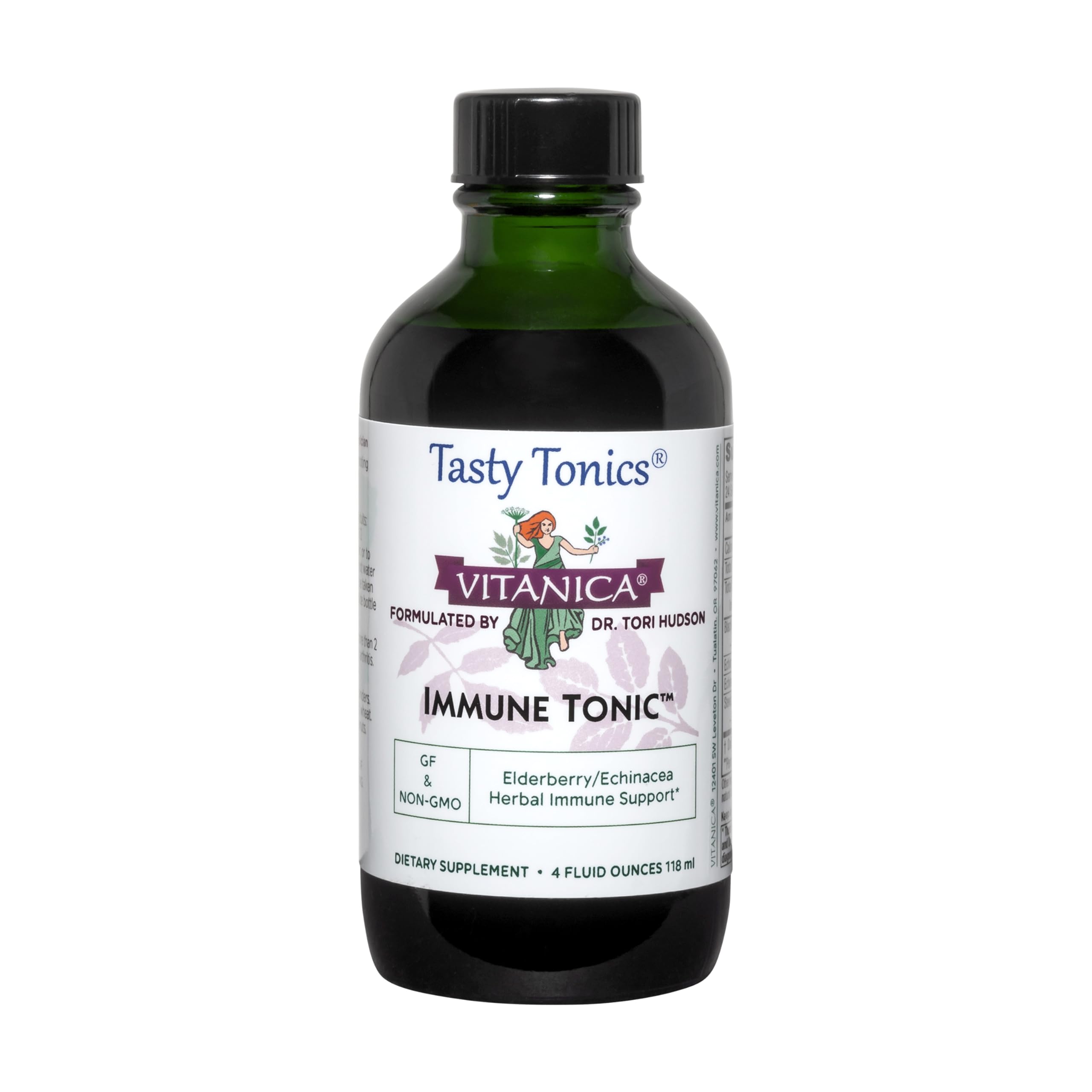 Vitanica Immune Tonic bottle with elderberry and echinacea for immune support.