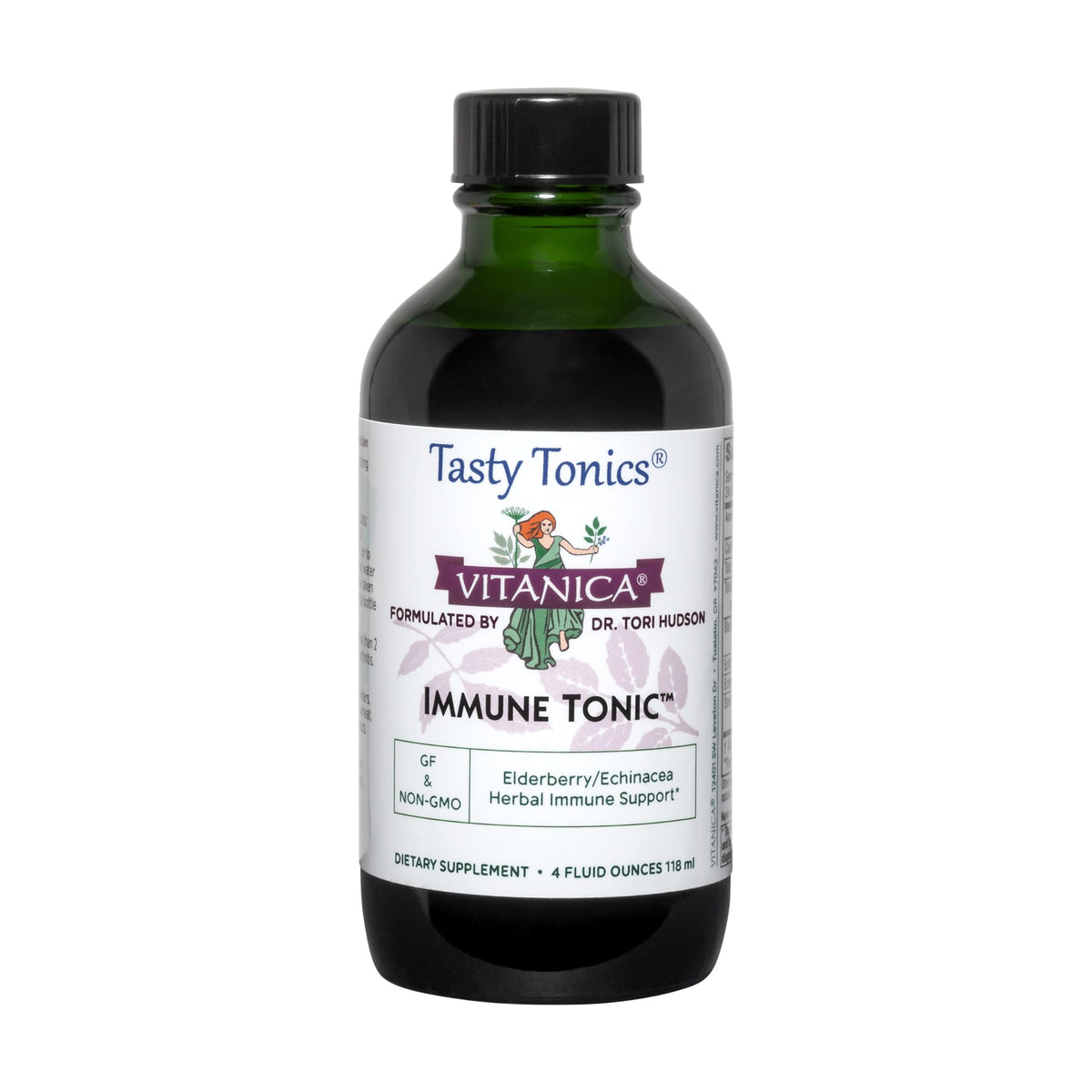 Vitanica Immune Tonic bottle with elderberry and echinacea for immune support.