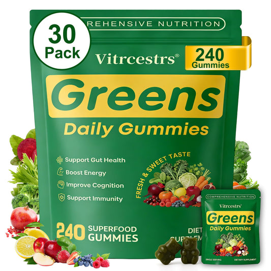 Vitrcestrs Greens Daily Gummies bottle for easy daily nutrition and gut support.
