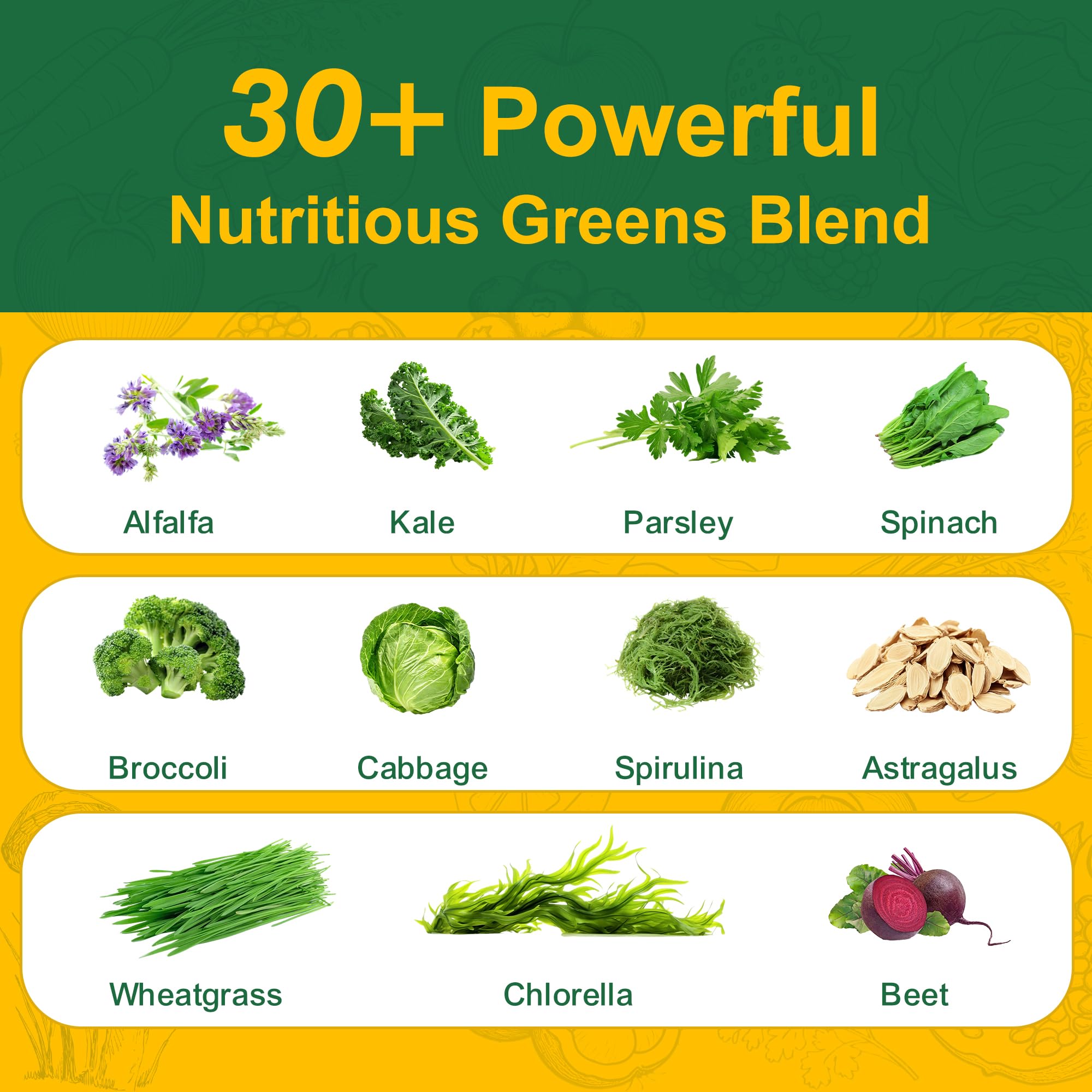 Vitrcestrs Greens Daily Gummies ingredients blend featuring spirulina and chlorella for nourishment.