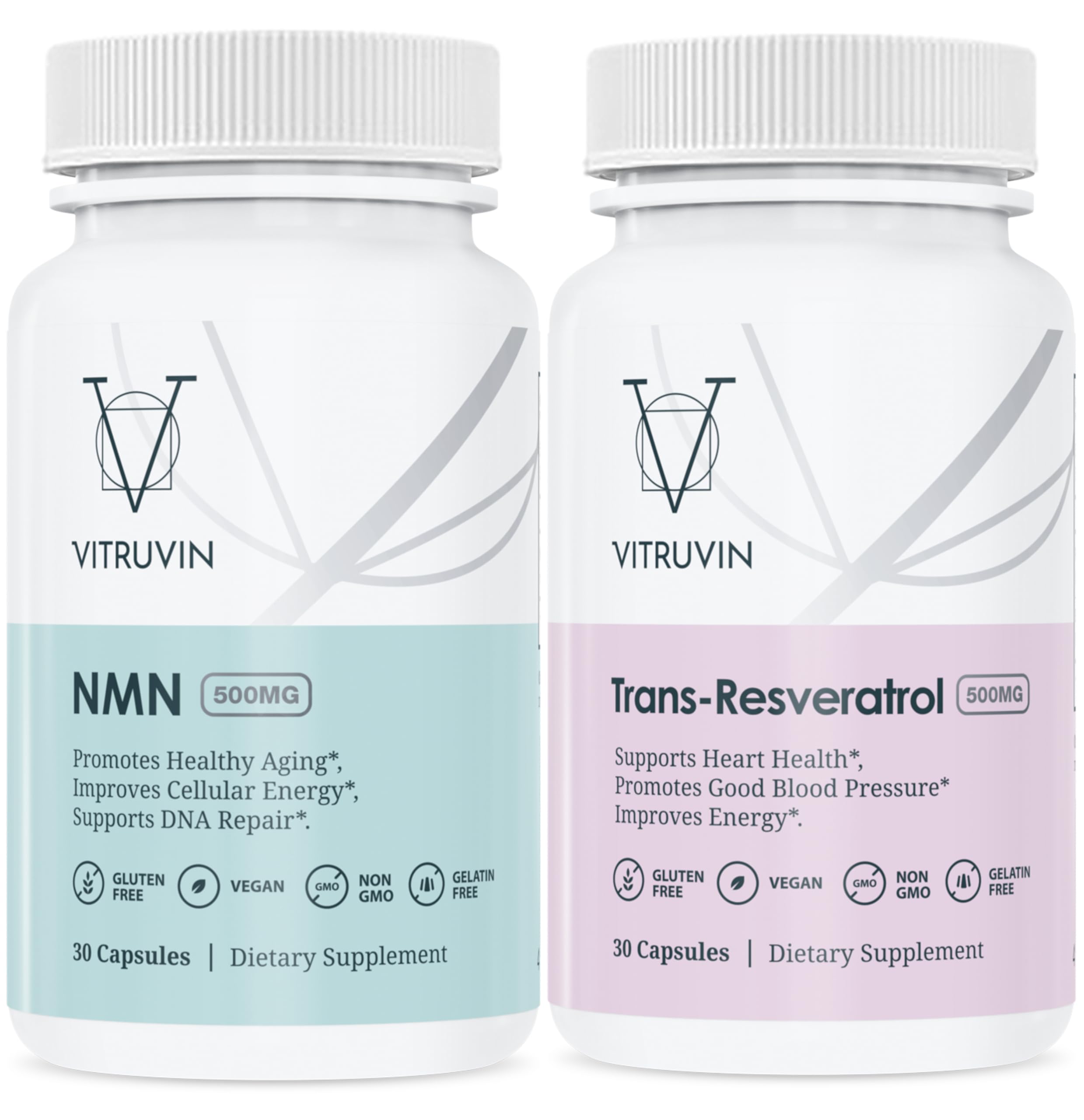 VITRUVIN Longevity bottle front view highlighting vegan packaging for everyday wellness.