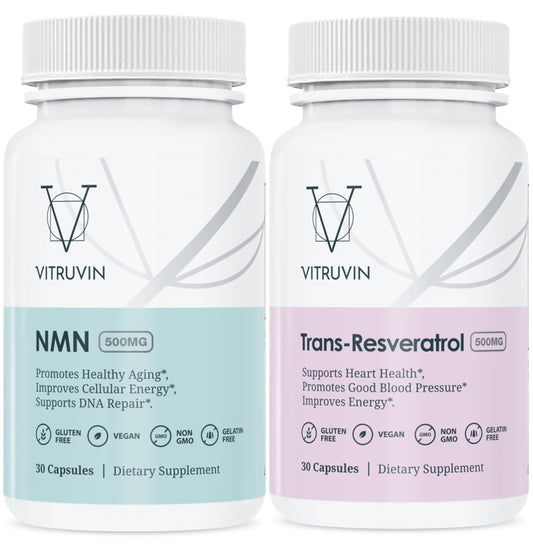 VITRUVIN Longevity bottle front view highlighting vegan packaging for everyday wellness.