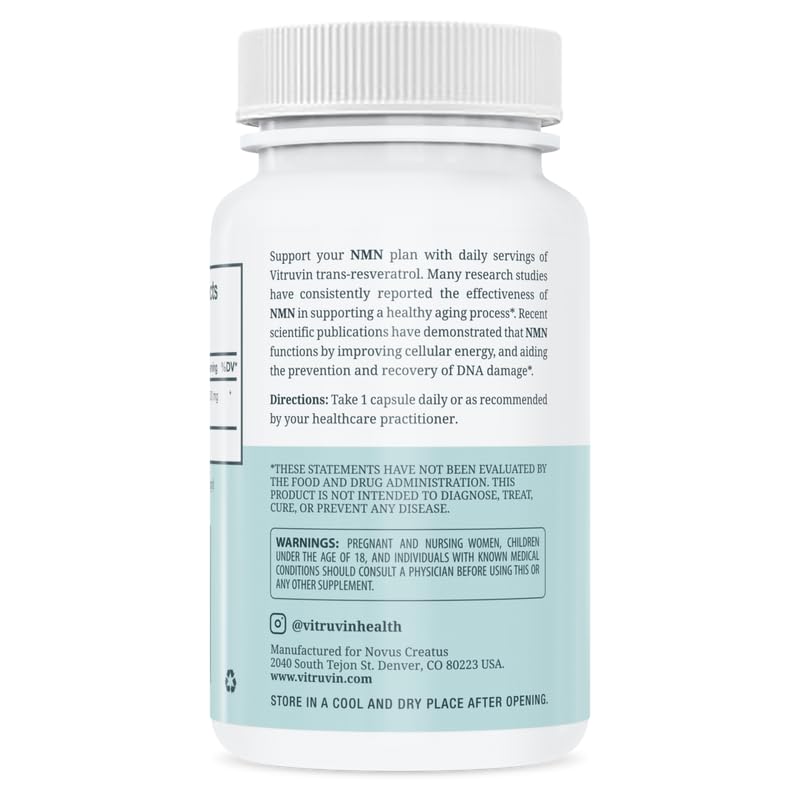 VITRUVIN NMN 500mg bottle pour captures convenient dosing on busy mornings.