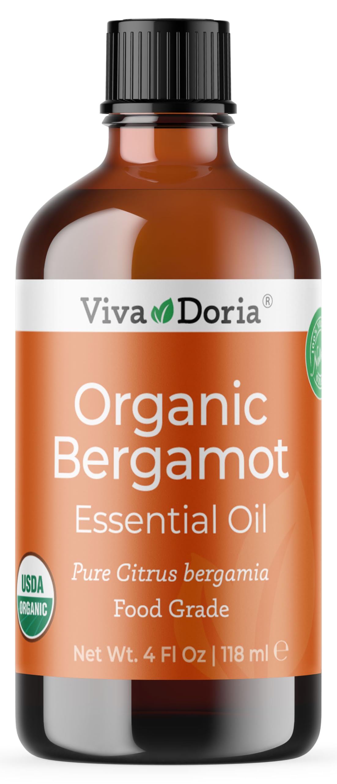 Viva Doria Bergamot oil bottle with pour for uplifting aroma