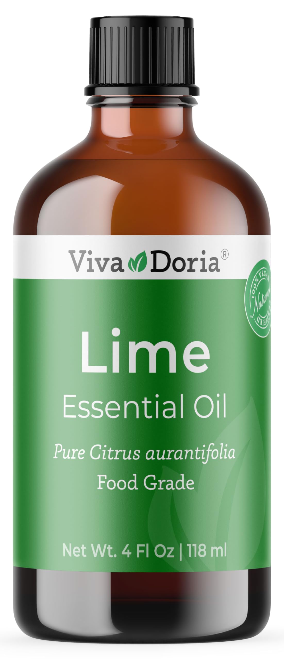 Viva Doria Lime Essential Oil bottle highlights pure aroma for uplifting aromatherapy.