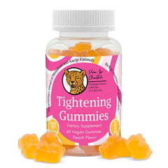 Viva La Cheetah vaginal tightening gummies bottle front, peach flavor, daily wellness