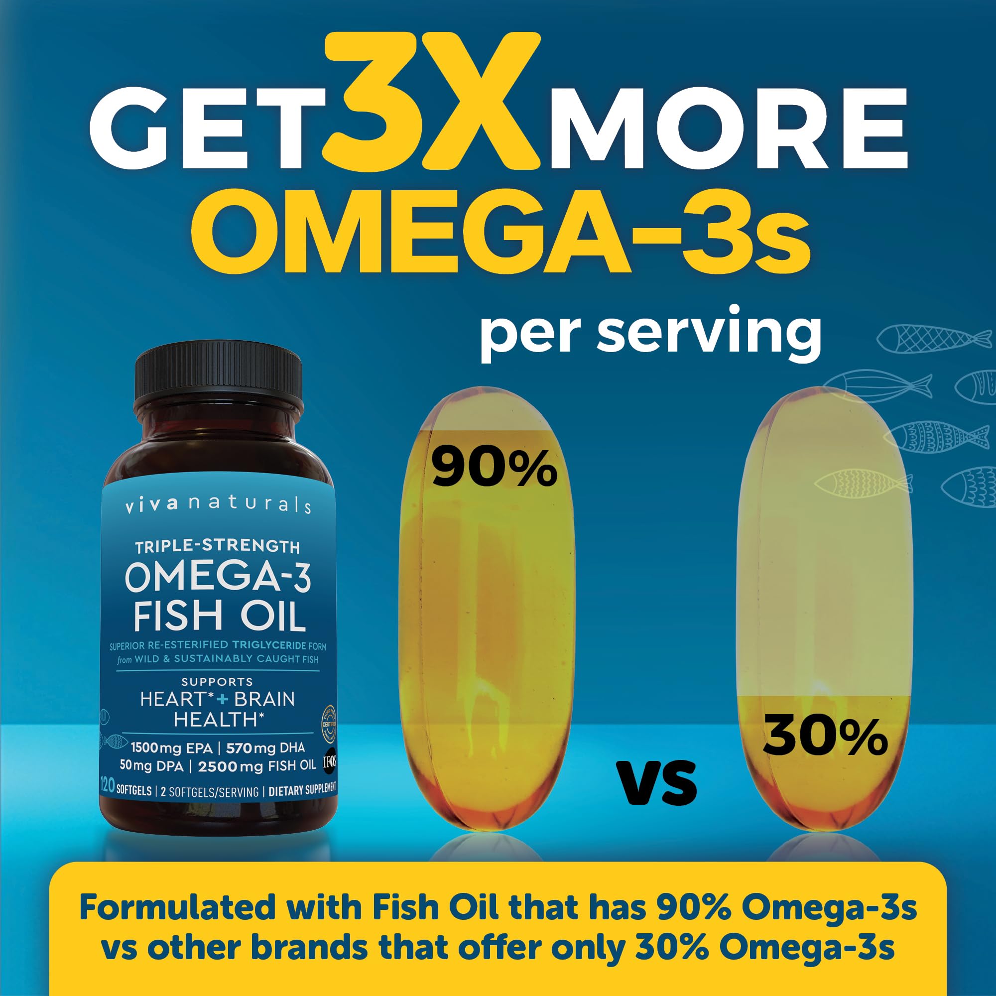 Viva Naturals Omega-3 fish source image featuring sardines, anchovies, and mackerel.
