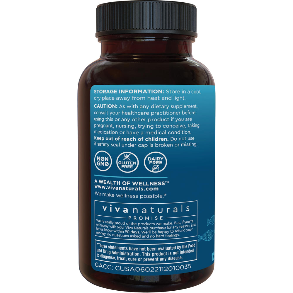 Viva Naturals Omega-3 IFOS and Labdoor certification badges.