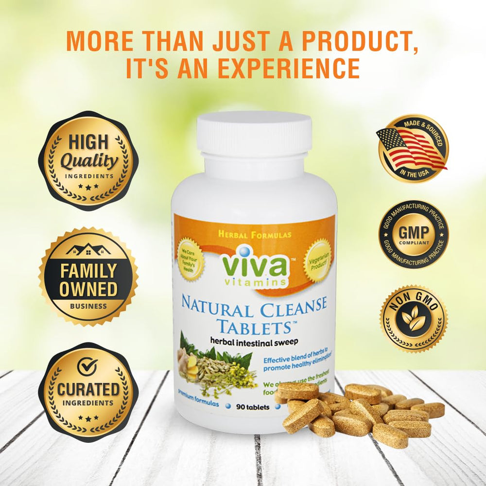 90-tablet Viva Vitamins Natural Cleanse bottle with non-GMO vegan certification
