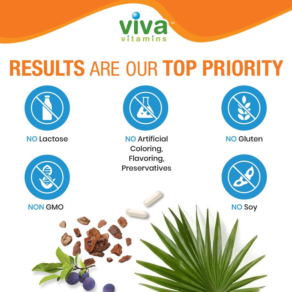 Viva Vitamins Prostate Health veggie caps array for daily intake