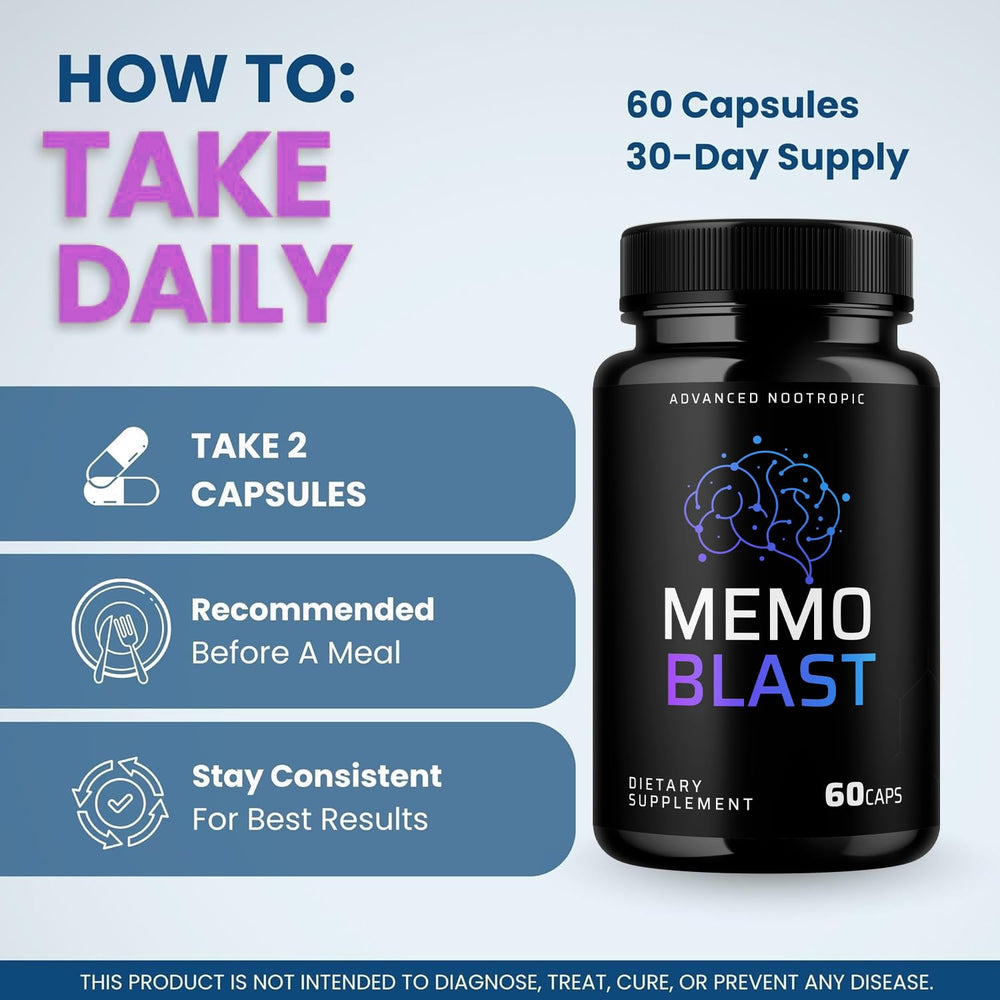Memo Blast 2-pack box shown for a convenient two-month supply.