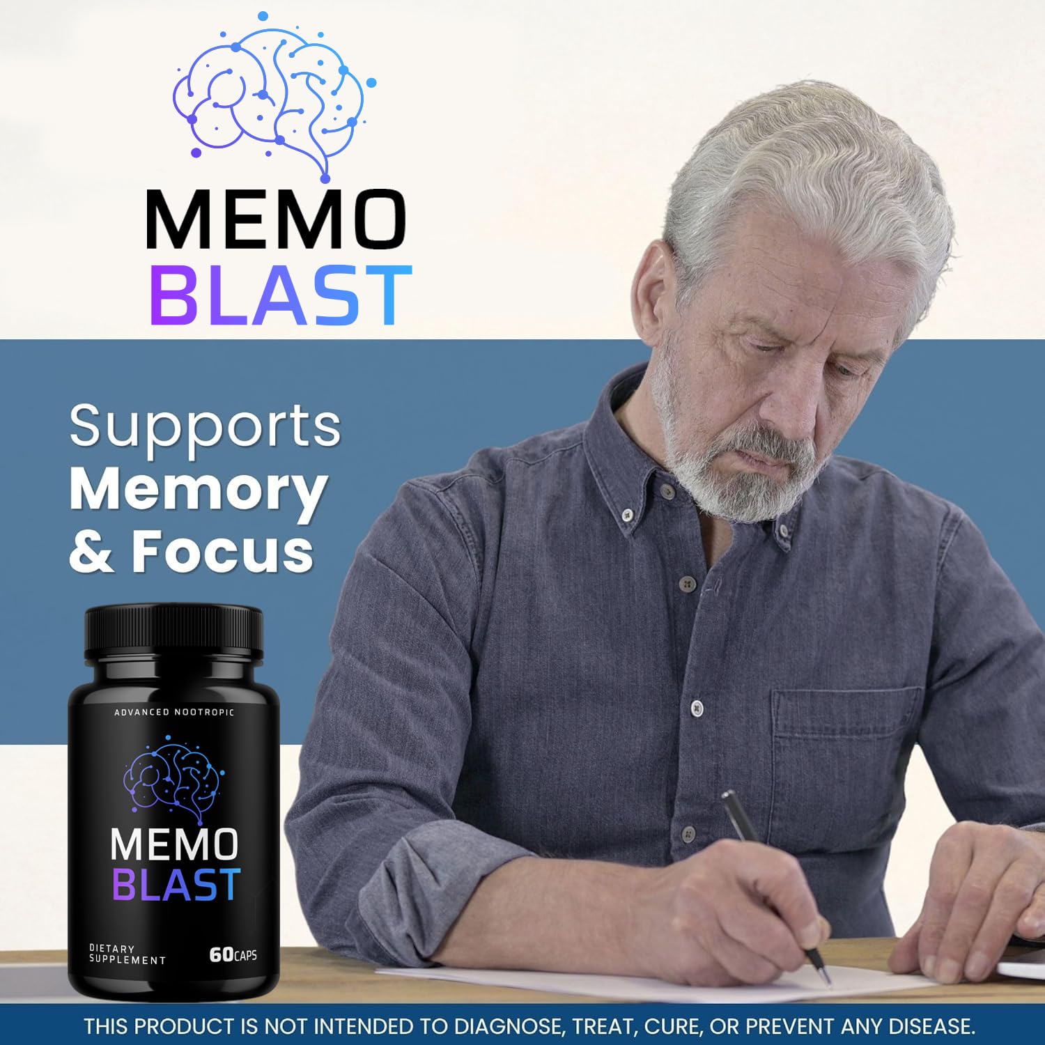 Close-up of Memo Blast capsules for daily use and easy intake.
