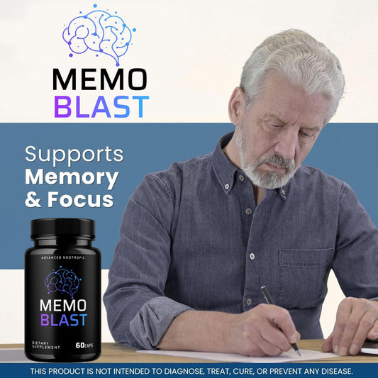 Close-up of Memo Blast capsules for daily use and easy intake.