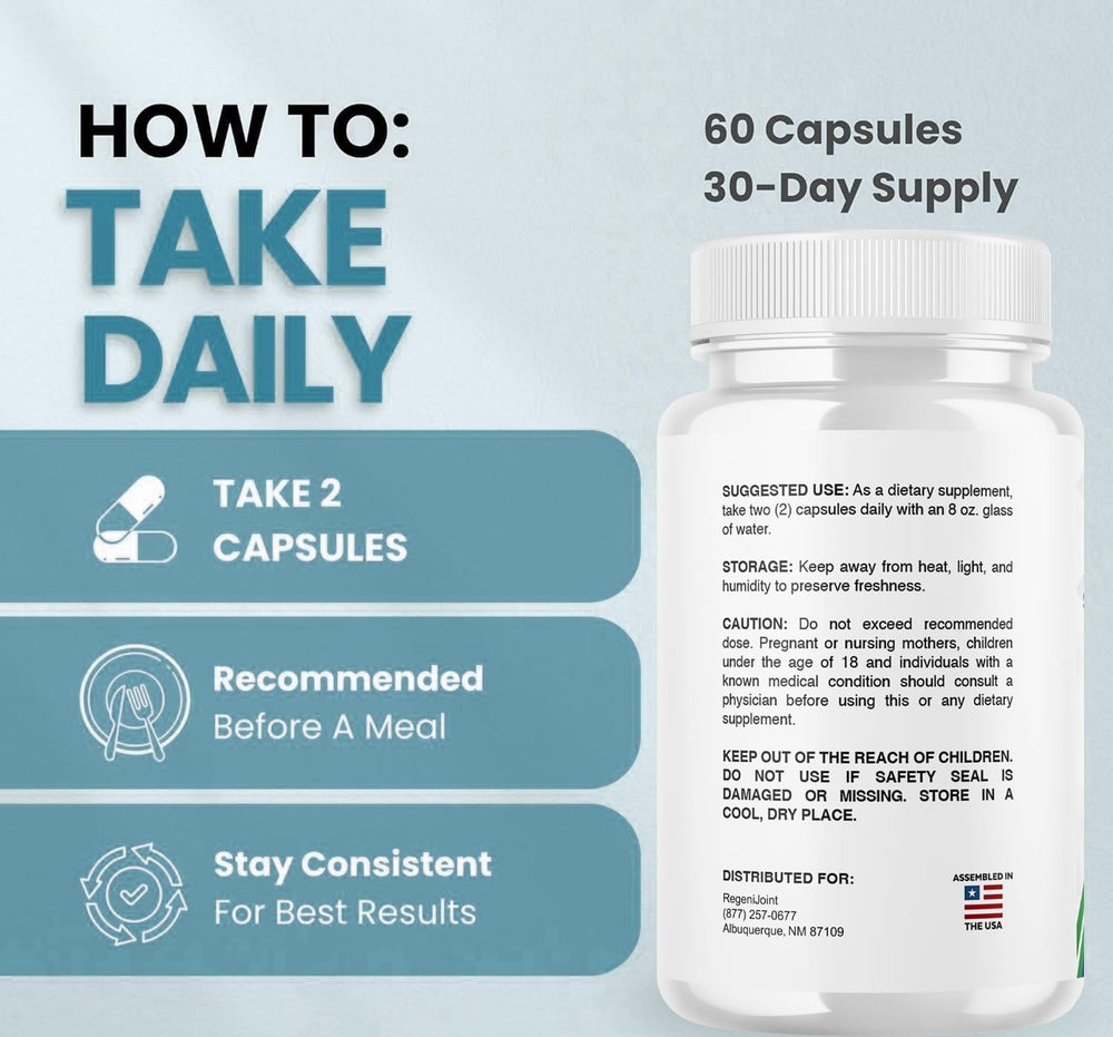VIVALIS RegeniJoint daily-use pills for easy routine integration.