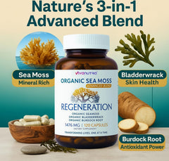 VIVANUTRA Sea Moss vegan-gluten-free formula on clean packaging.