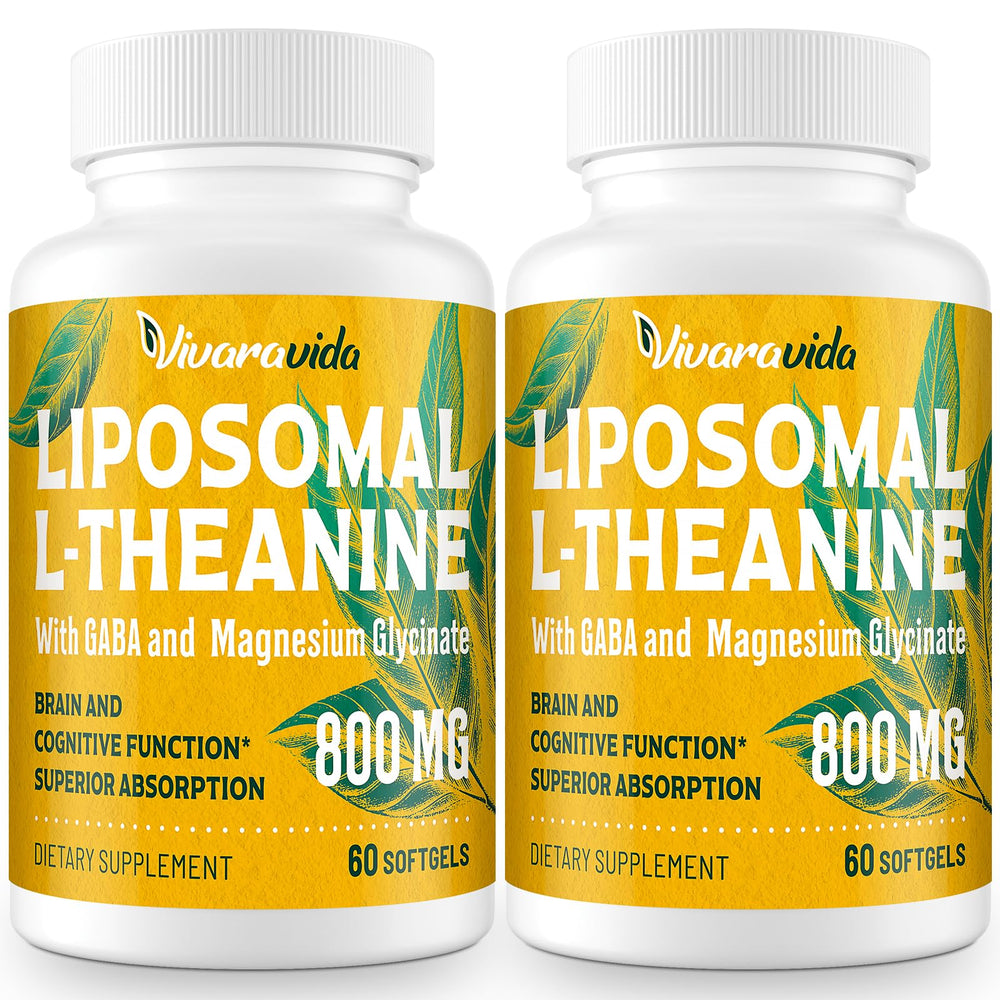 Vivaravida L-Theanine 800mg softgel bottle front for calm support and relaxation.