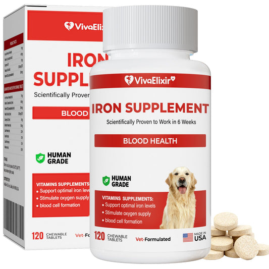 VivaElixir dog iron supplement bottle for easy daily blood health support