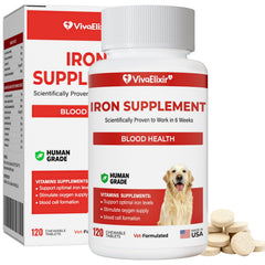 VivaElixir dog iron supplement bottle for easy daily blood health support
