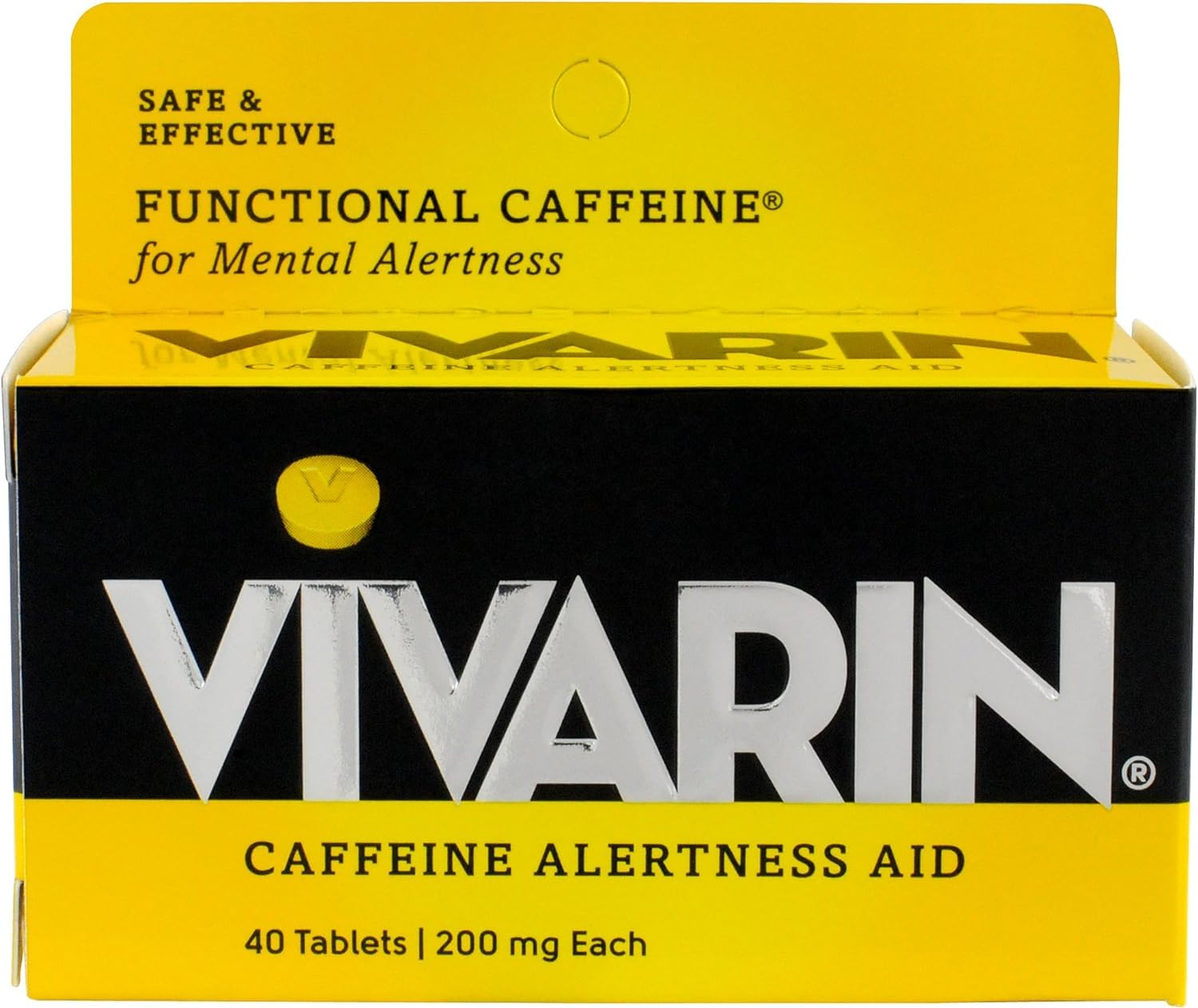 Vivarin bottle with 200 mg caffeine tablets for daytime focus