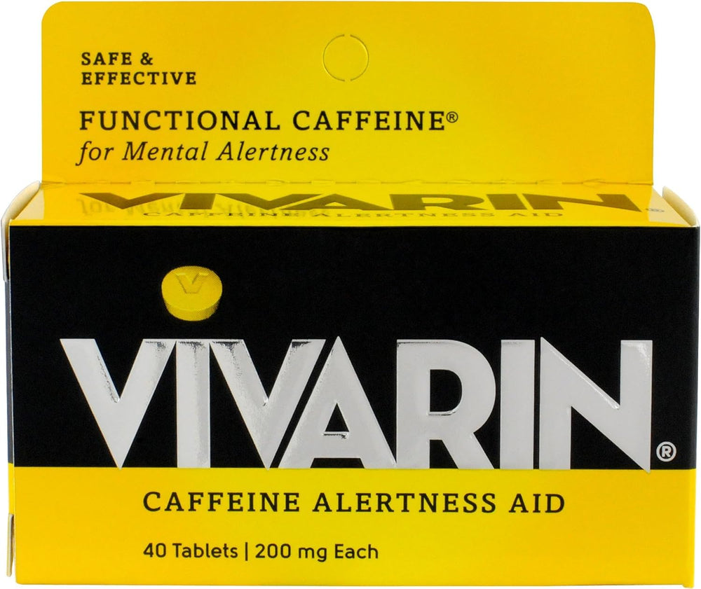 Vivarin bottle with 200 mg caffeine tablets for daytime focus