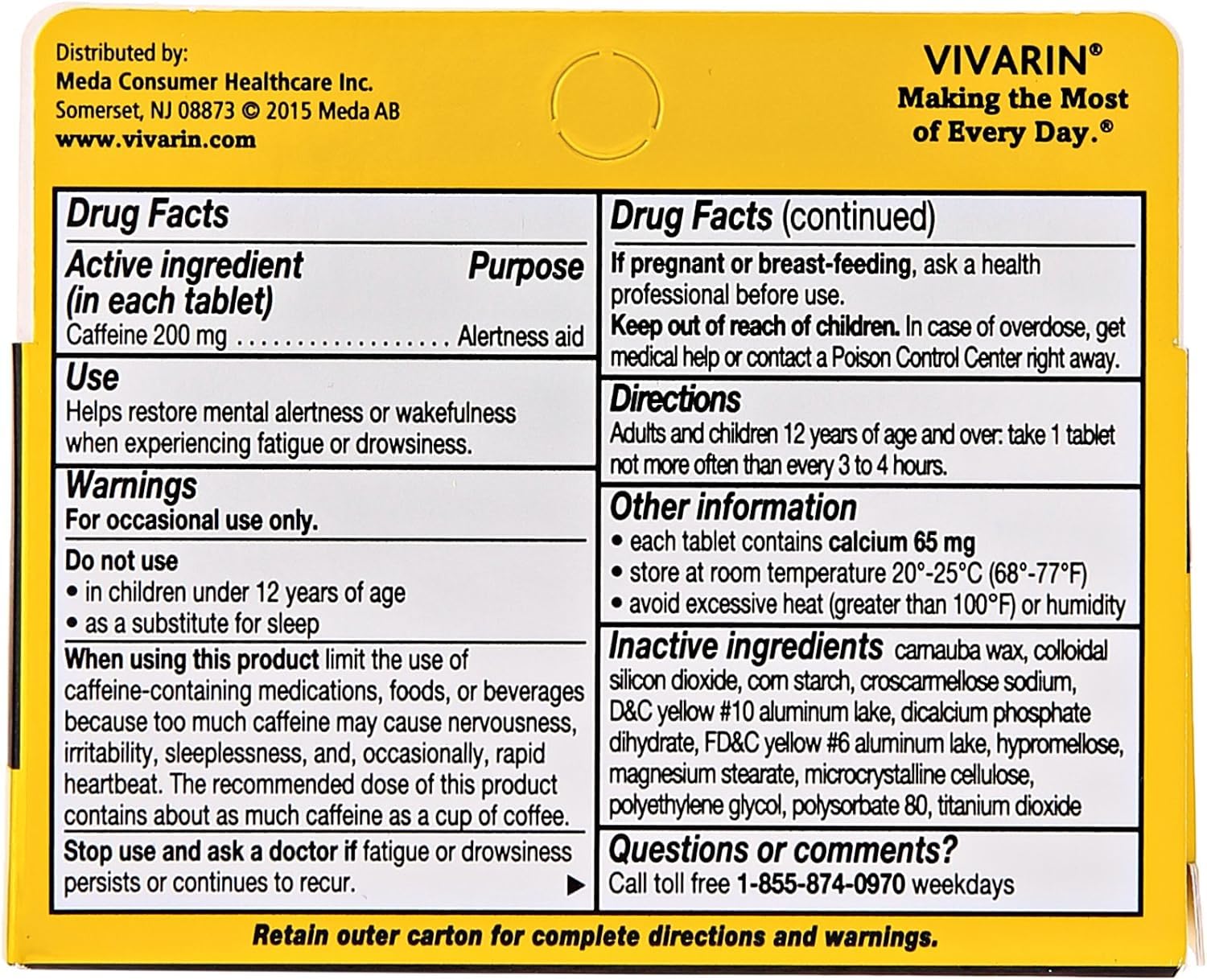 Vivarin tablet being taken as a caffeine dose for focus