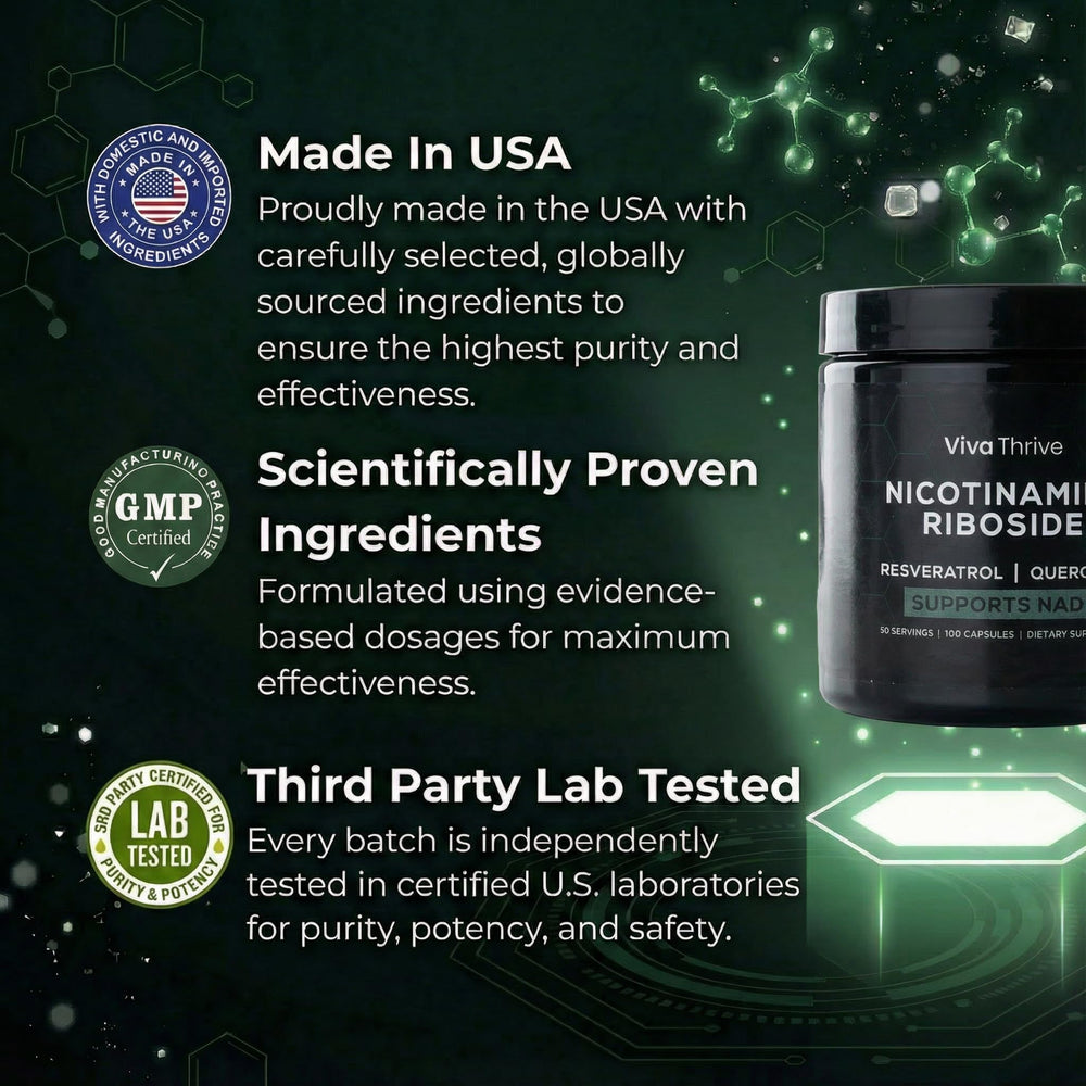 VivaThrive NAD+ Complex label closeup with purity information