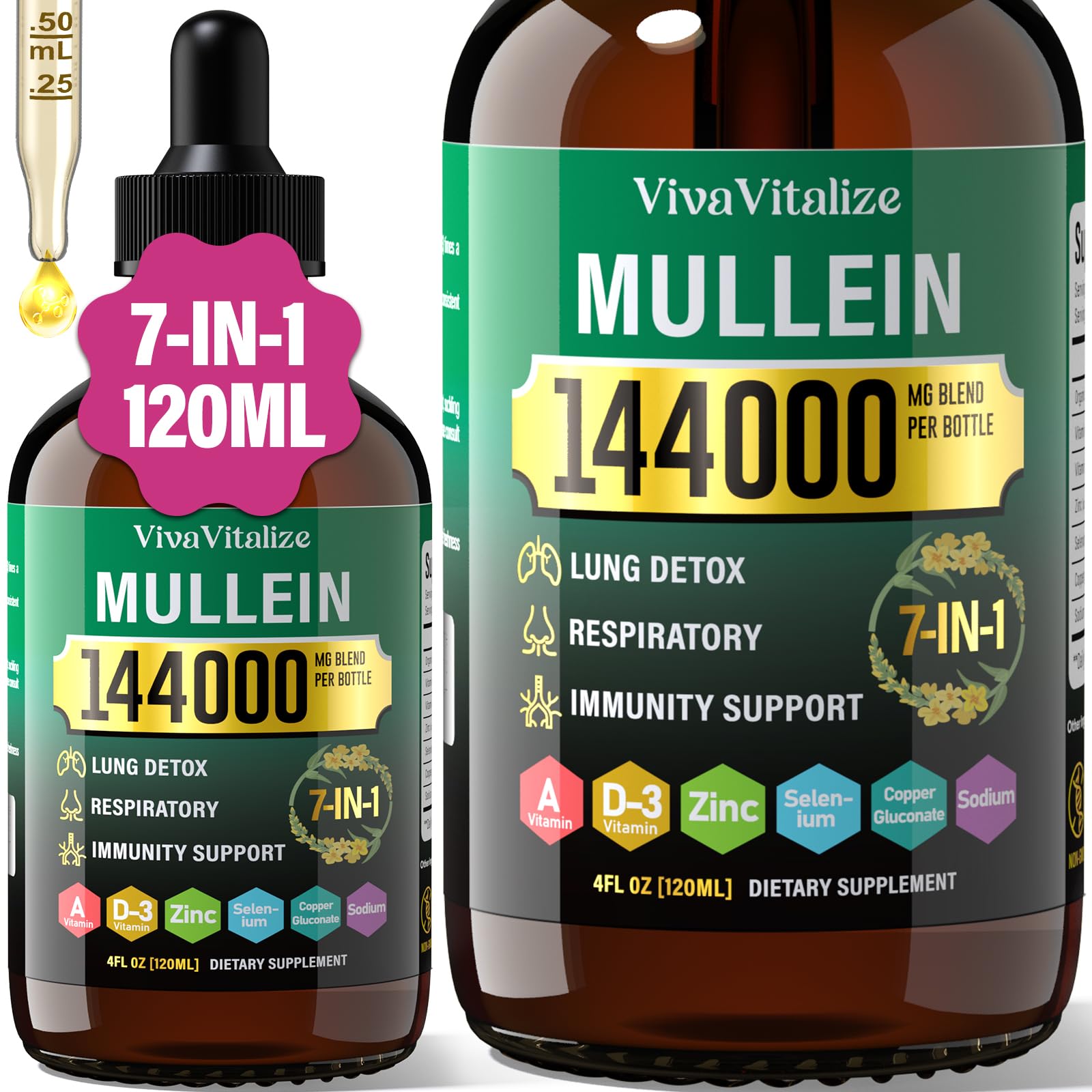 VivaVitalize Mullein Drops bottle for daily breathing support