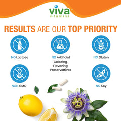 Viva Vitamins Relaaax vegan, non-GMO badge.